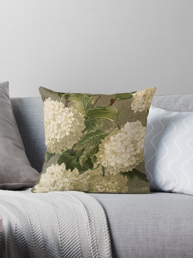 Thumbnail 1 of 4, Pillow, Vintage Victorian White Hydrangea Floral designed and sold by roseofgold.