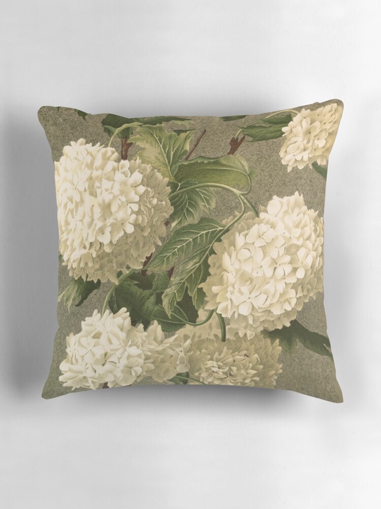 Thumbnail 3 of 4, Pillow, Vintage Victorian White Hydrangea Floral designed and sold by roseofgold.