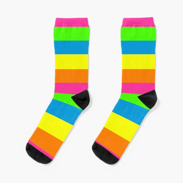 PLAIN SOLID NEON FLUORESCENT RAINBOW STRIPES 5 COLORS  Socks