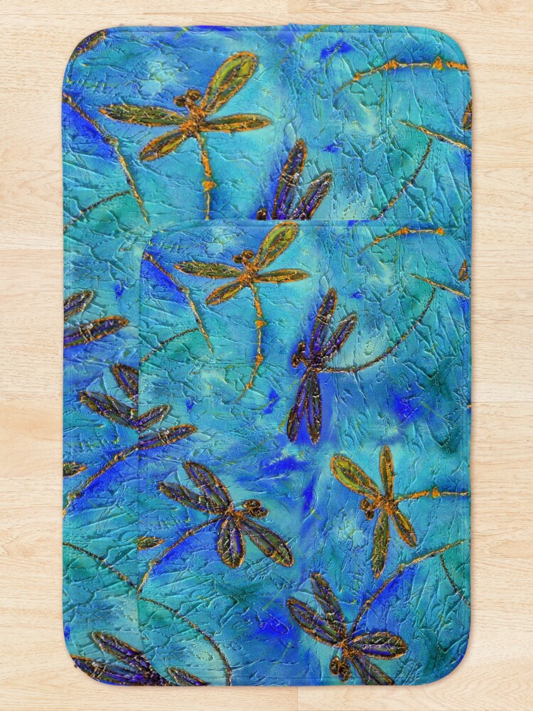 Alternate view of Dragonfly Dance Blue Gold Bath Mat