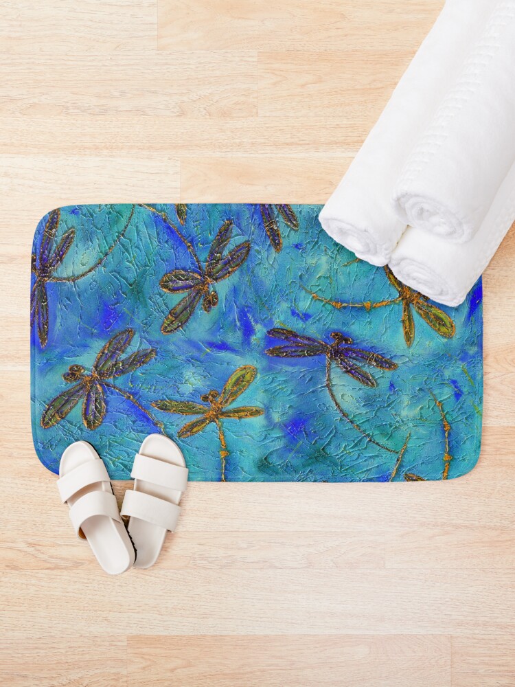Alternate view of Dragonfly Dance Blue Gold Bath Mat