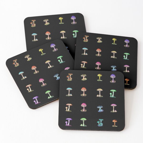 Item preview, Colorful Magic Mushrooms on Black designed and sold by NOTSNIW ART.