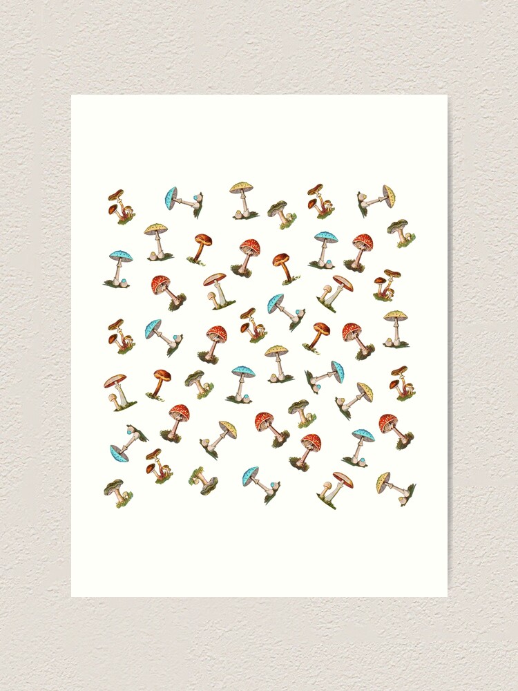 Alternate view of Electric Magic Mushrooms on White Art Print