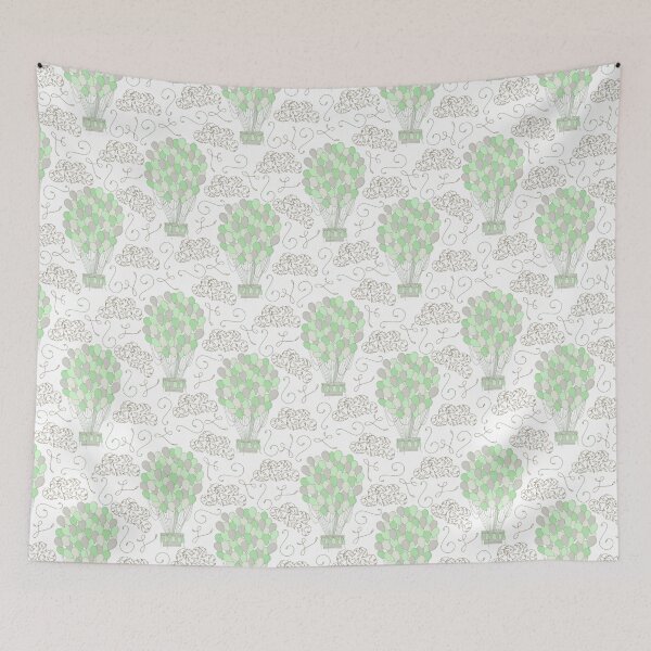 Item preview, Vintage hot air balloons line drawing pastel green designed and sold by Latch Farm  Studios.