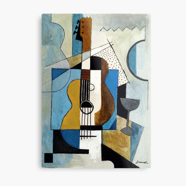 Guitar cubist art painting music gift Metal Print