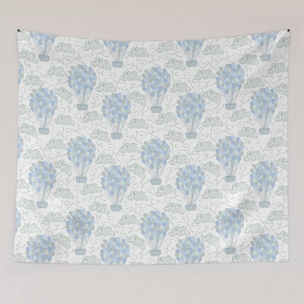Item preview, Vintage hot air balloons line drawing pastel blue designed and sold by Latch Farm  Studios.