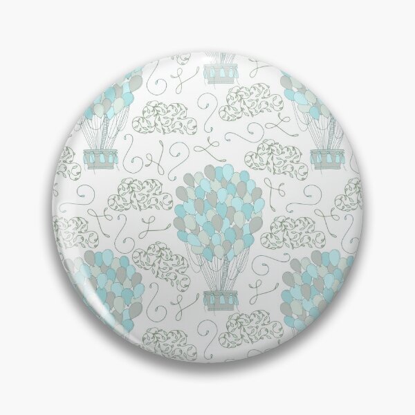 Item preview, Vintage hot air balloons line drawing pastel turquoise blue designed and sold by Latch Farm  Studios.