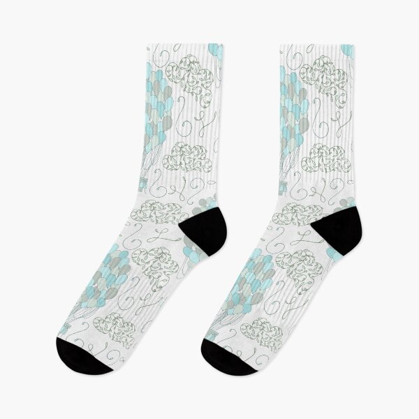 Item preview, Vintage hot air balloons line drawing pastel turquoise blue designed and sold by Latch Farm  Studios.