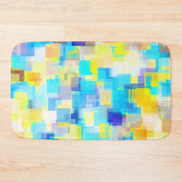 Item preview, geometric square pattern abstract background in yellow and blue designed and sold by Mrvell.