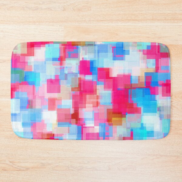 Item preview, geometric square pattern abstract background in pink and blue designed and sold by Mrvell.