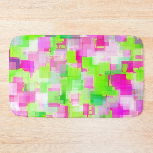 Item preview, geometric square pattern abstract background in pink and green designed and sold by Mrvell.
