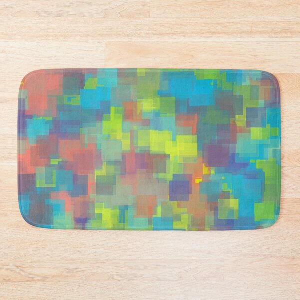Item preview, geometric square pattern abstract background in blue yellow brown designed and sold by Mrvell.