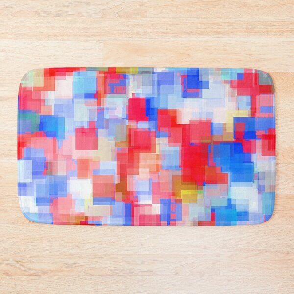 Item preview, geometric square pattern abstract background in red and blue designed and sold by Mrvell.