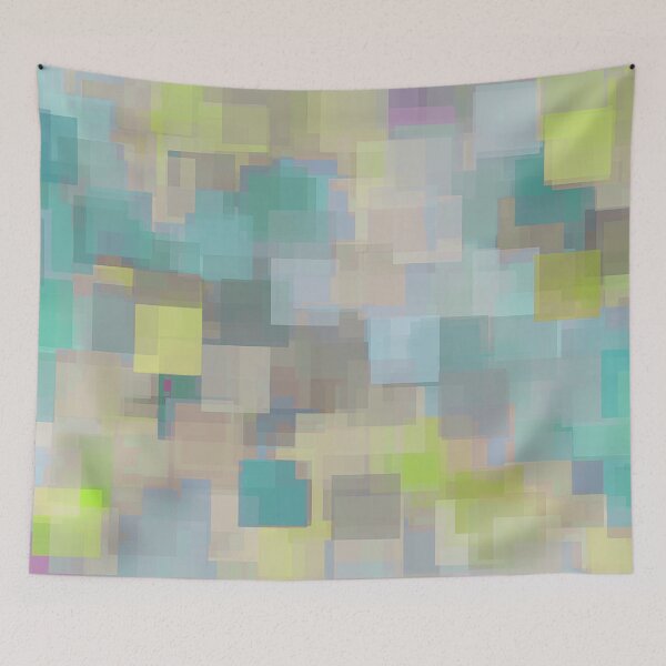 Item preview, geometric square pattern abstract background in yellow and green designed and sold by Mrvell.