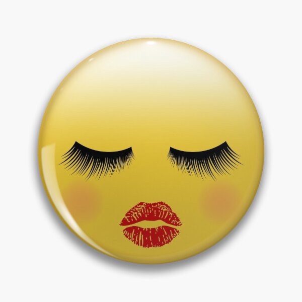 Button for Sale mit Mädchen-Emoji mit Lippen und Wimpern von Elsy's Art