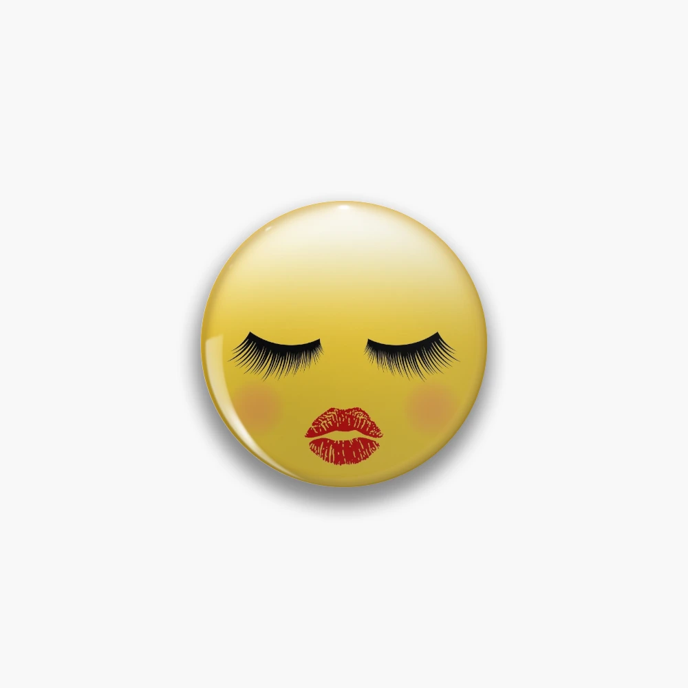 Button for Sale mit Mädchen-Emoji mit Lippen und Wimpern von Elsy's Art