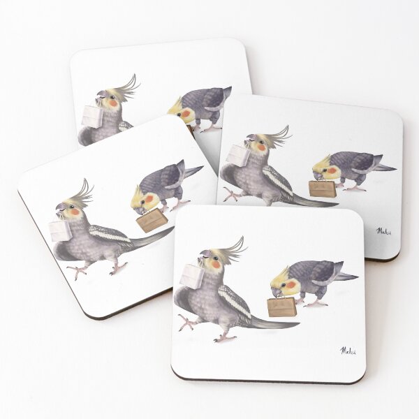 Item preview, Cockatiel birds couple with shopping bags designed and sold by Mehu.