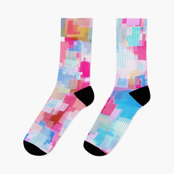 Item preview, geometric square pattern abstract background in pink and blue designed and sold by Mrvell.
