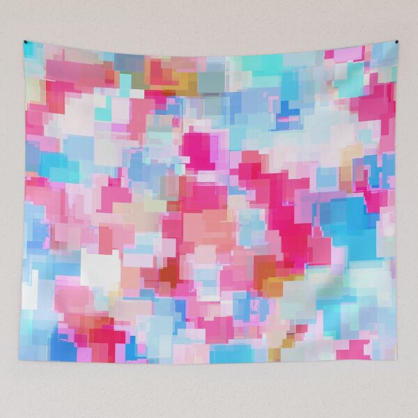 Item preview, geometric square pattern abstract background in pink and blue designed and sold by Mrvell.