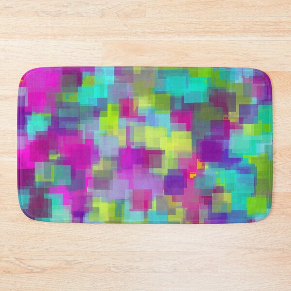 Item preview, geometric square pattern abstract background in pink yellow blue designed and sold by Mrvell.