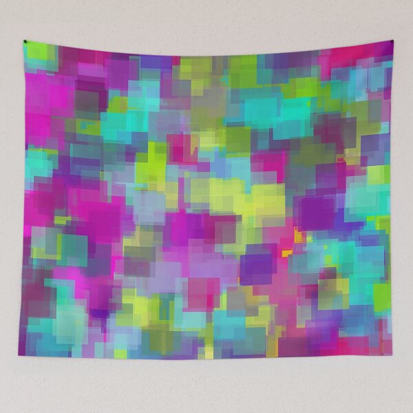 Item preview, geometric square pattern abstract background in pink yellow blue designed and sold by Mrvell.
