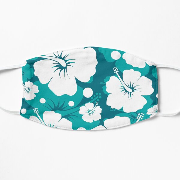 Hawaiian Aqua Hibiscus Floral Flat Mask