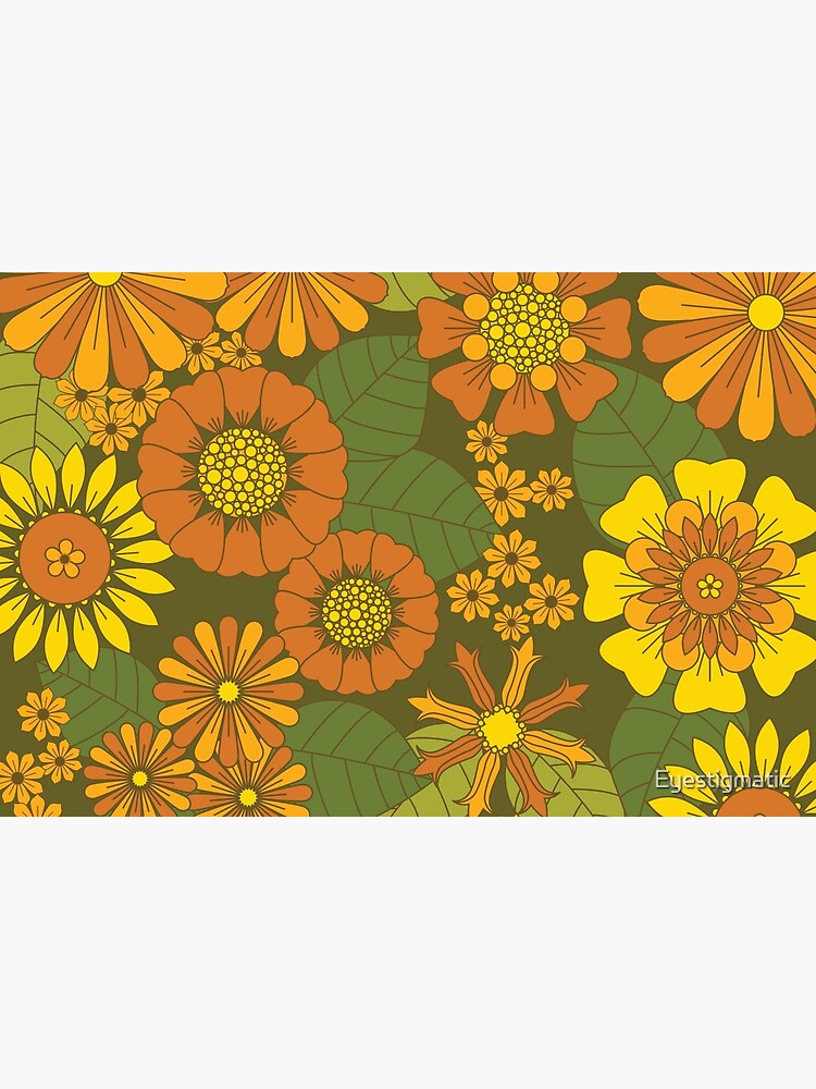 Orange, Brown, Yellow and Green Retro Daisy Pattern by Eyestigmatic