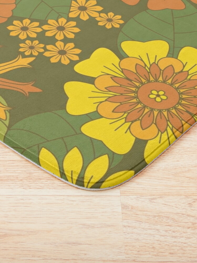 Alternate view of Orange, Brown, Yellow and Green Retro Daisy Pattern Bath Mat