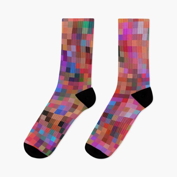 Item preview, geometric square pixel pattern abstract background in pink blue orange purple designed and sold by Mrvell.