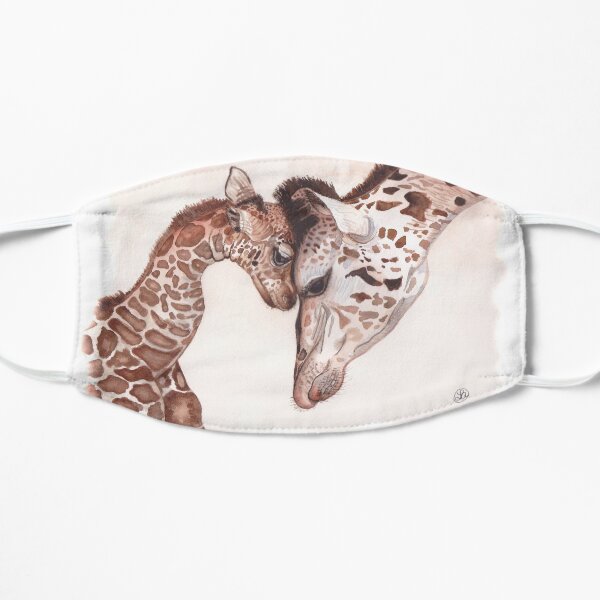 Mom and Baby Giraffe Watercolor Painting Flat Mask
