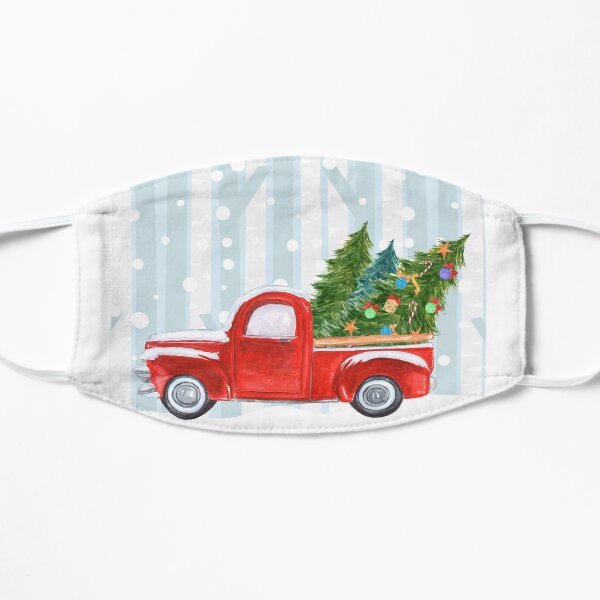 Red PickUp Truck Snowy Background Flat Mask