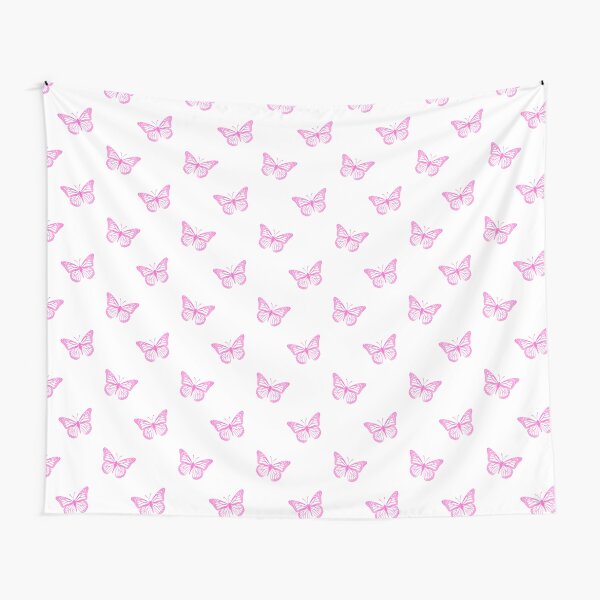 Minimalist Pink Butterflies on White Tapestry