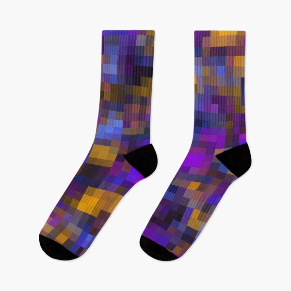 Item preview, geometric square pixel pattern abstract background in blue purple yellow designed and sold by Mrvell.