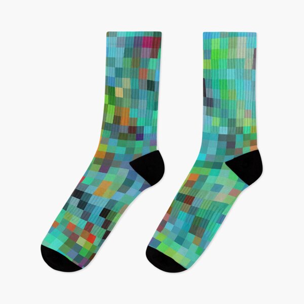 Item preview, geometric square pixel pattern abstract background in green blue orange designed and sold by Mrvell.