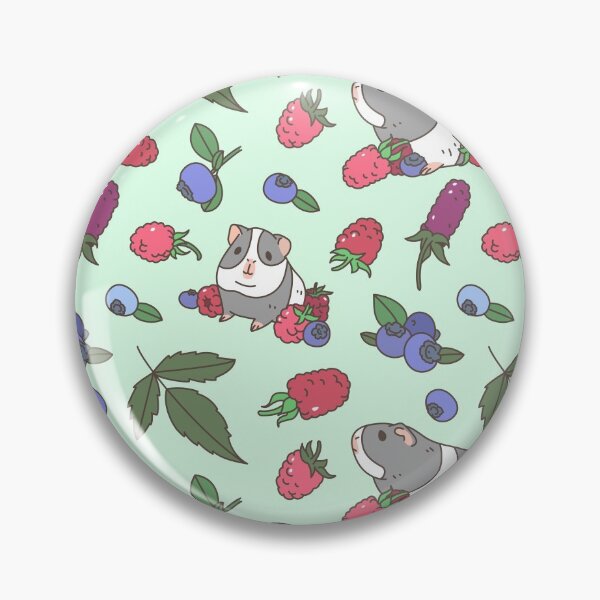 Item preview, Gray Guinea pig, raspberries and blueberries pattern in mint background  designed and sold by Miri-Noristudio.