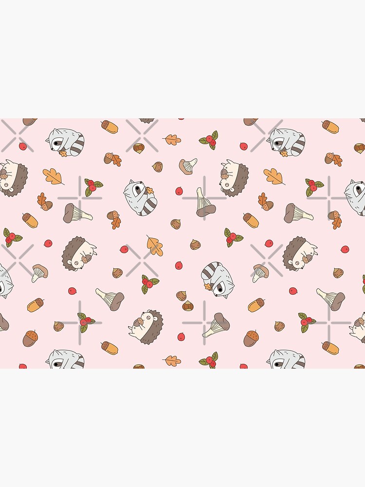 woodland animals pattern, hedgehog and raccoon pattern by Miri-Noristudio