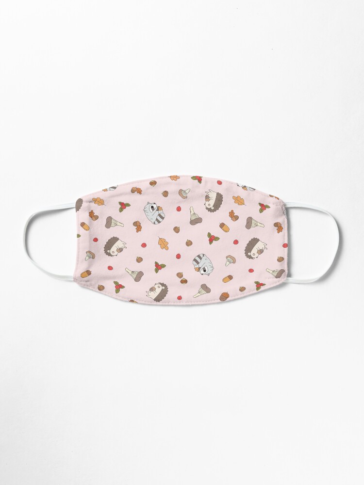 Alternate view of woodland animals pattern, hedgehog and raccoon pattern Mask