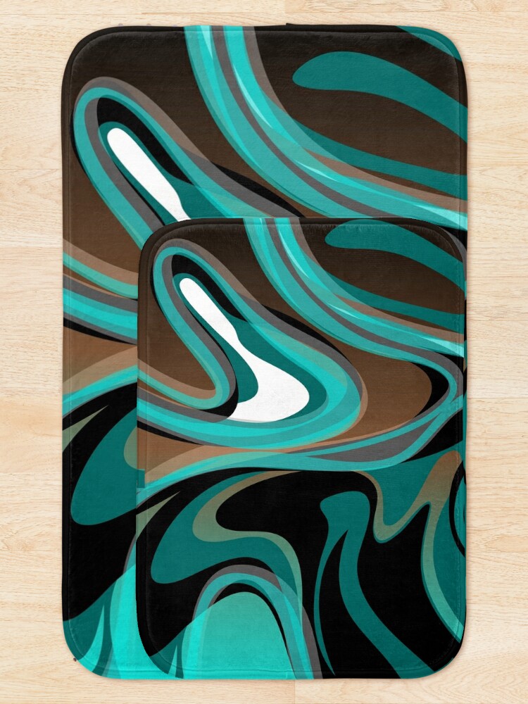 Liquify – Brown, Turquoise, Teal, Black, White Bath Mat for Sale by Elsy's  Art