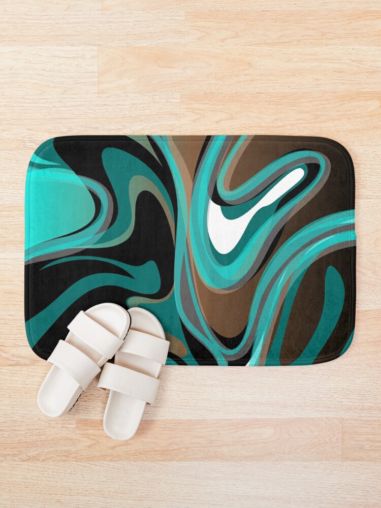 Liquify – Brown, Turquoise, Teal, Black, White Bath Mat for Sale by Elsy's  Art
