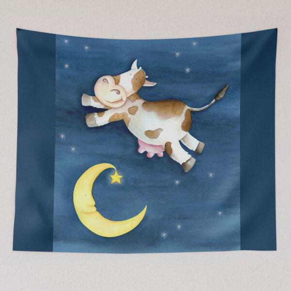 Item preview, Cow jumping over the moon whimsy watercolor designed and sold by Sarah Trett.