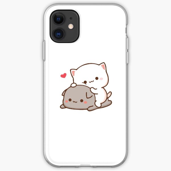 Peach sitting on Goma - Mochi Peach Cat iPhone Soft Case