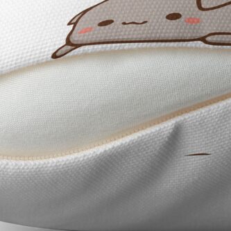 Alternate view of Peach sitting on Goma - Mochi Peach Cat Throw Pillow