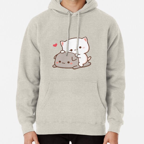 Peach sitting on Goma - Mochi Peach Cat Pullover Hoodie