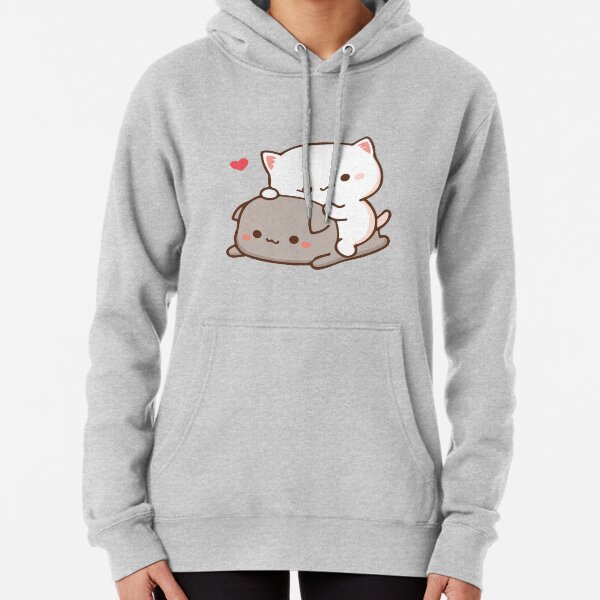 Peach sitting on Goma - Mochi Peach Cat Pullover Hoodie