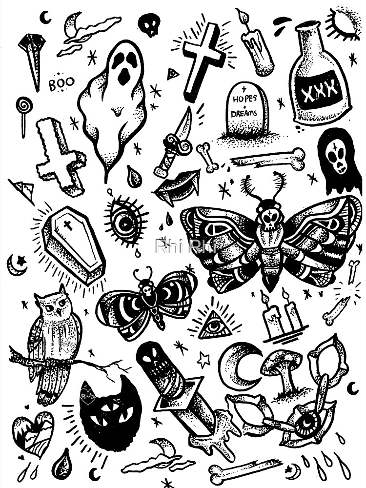Pre-made Ready to Use Halloween Witchy Spooky Horror Flash Tattoo Stencils  Set of 4 - Etsy