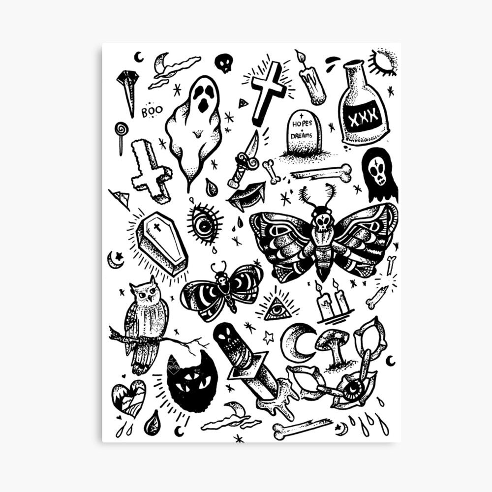 SPOOKY TATTOO FLASH SHEET Photographic Print for Sale by rhirhiart   Redbubble