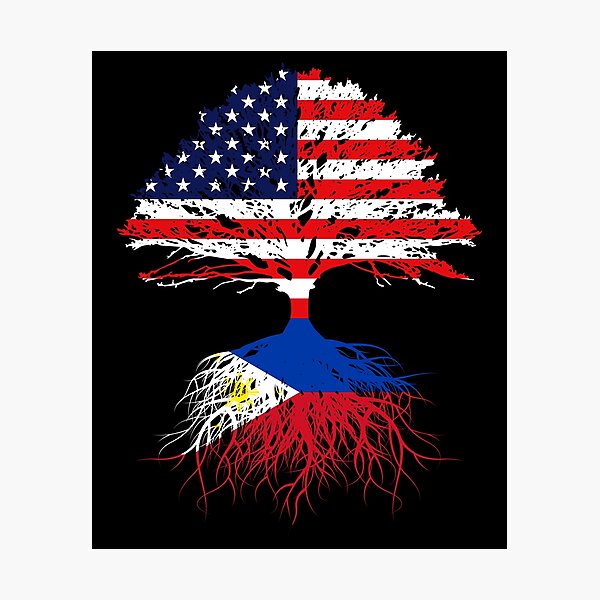 Filipino Roots, Filipino American, Filipino Grown, Philippines USA Flag, Art Design Present Gift Men Women Kids Youth Family Photographic Print