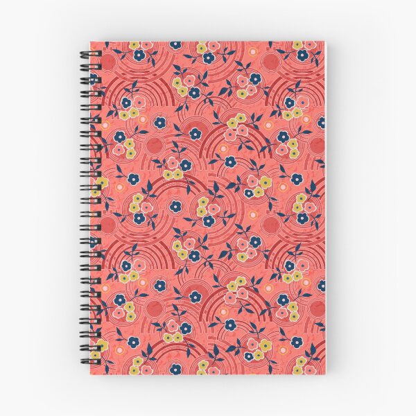 Item preview, Vintage Style Flowers over Circles and Arcs in Coral and Blue designed and sold by vinpauld.
