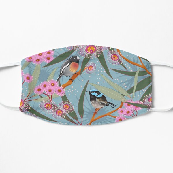 Australian Eucalyptus Flowers with Fairy Wren and Robin Flat Mask