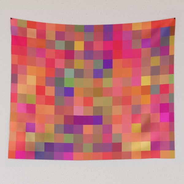 Item preview, geometric square pixel pattern abstract in pink blue yellow designed and sold by Mrvell.